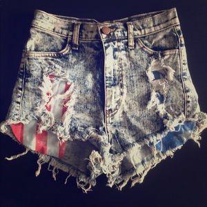 New Destructed American Flag High Waisted Shorts